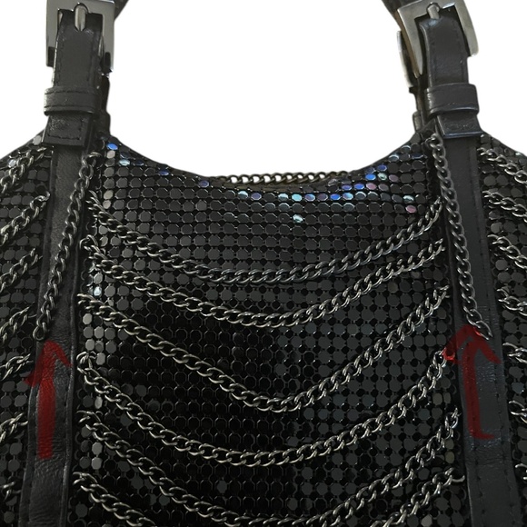 WHITING & DAVIS Chainmail Black Leather, Mesh, & Chain Mini Handbag Evening Bag - Picture 2 of 14